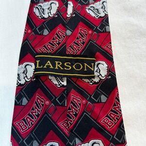 Larson Bama Silk Tie Alabama Elephant Logo Red Black Crimson Tide 4" University